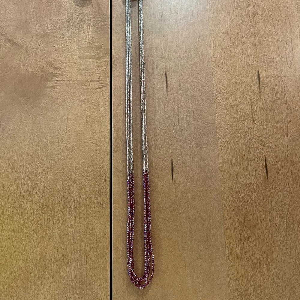 LOFT Metallic Red and Rosewater Long Beaded Necklace